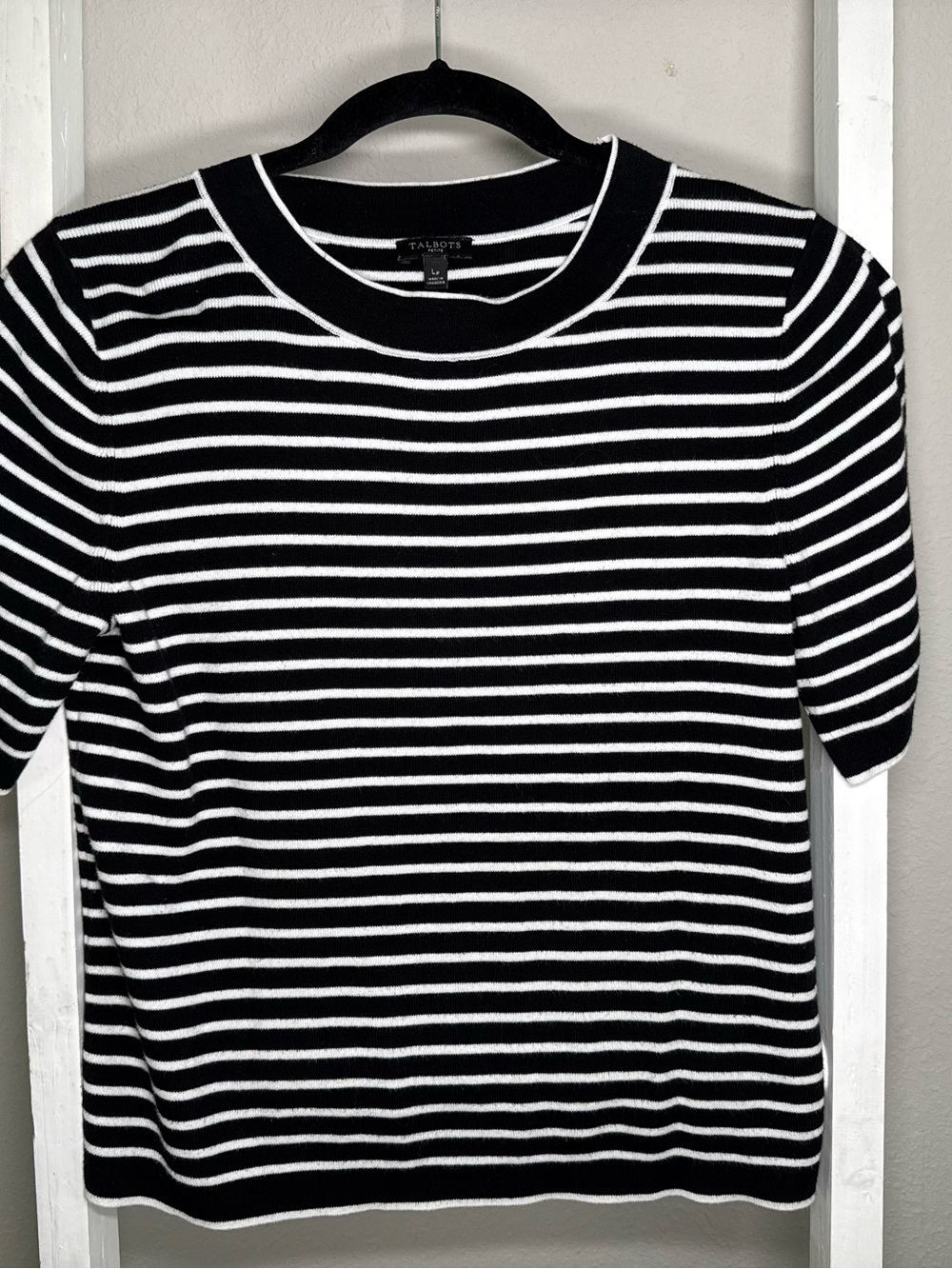 Talbots Black and White Striped Short Sleeve Tee